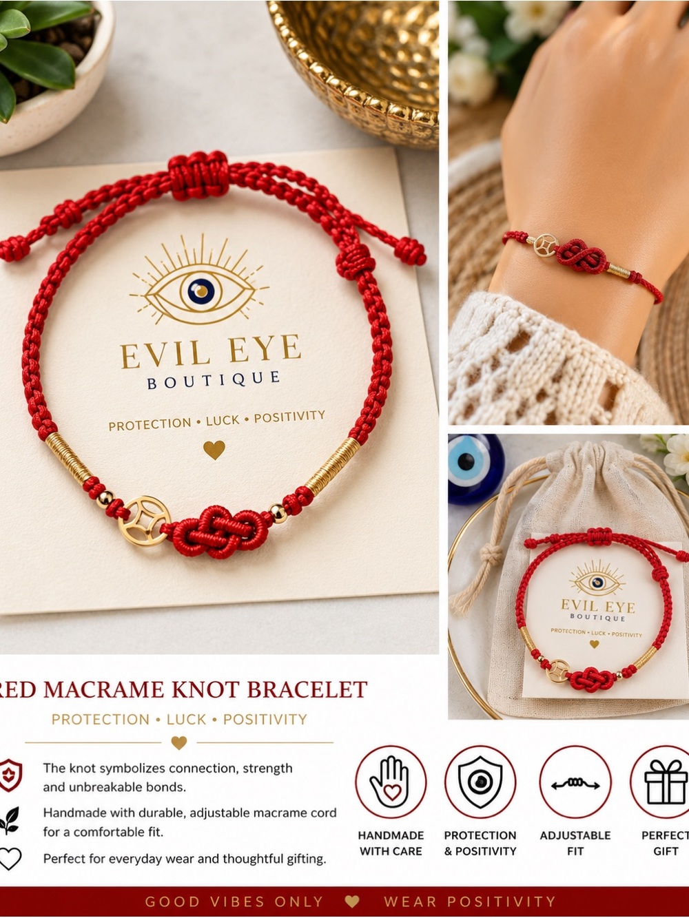 Red Macrame Knot Bracelet